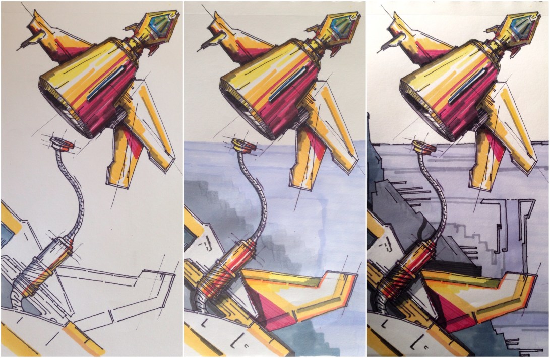 ALG SpaceShips Series A_002 Satellite Boot Up and Truck T-Station Concept Sketches!