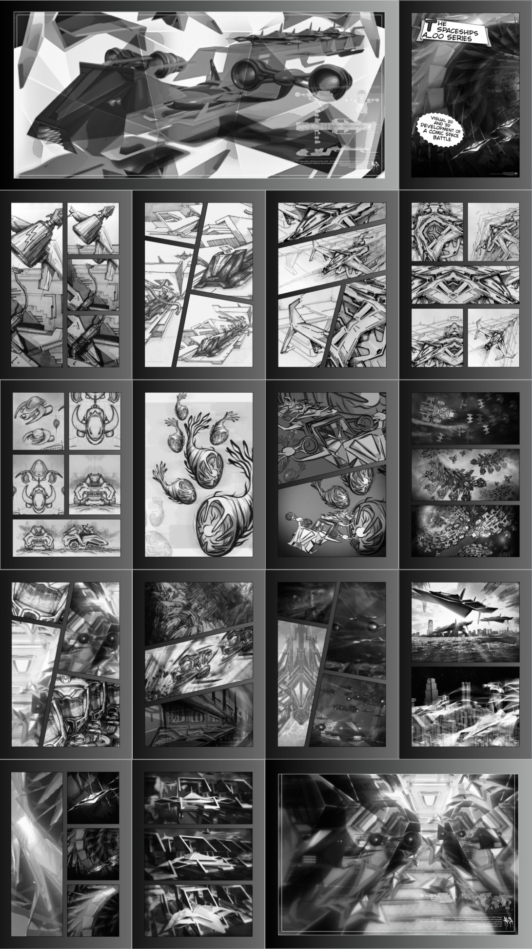 The SpaceShips A_00 Series / Visual 2D and 3D Development of a Comic Space Battle Mission by ALG